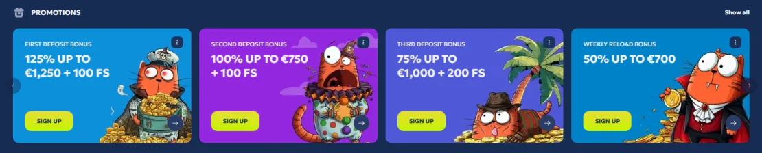 Galleon Casino promotions featuring first deposit, second deposit, third deposit and weekly reload bonuses